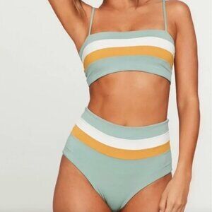 L*SPACE Rebel Stripe Top In Cream Bronze Reef // bikini set Top- M Bottoms- Sm